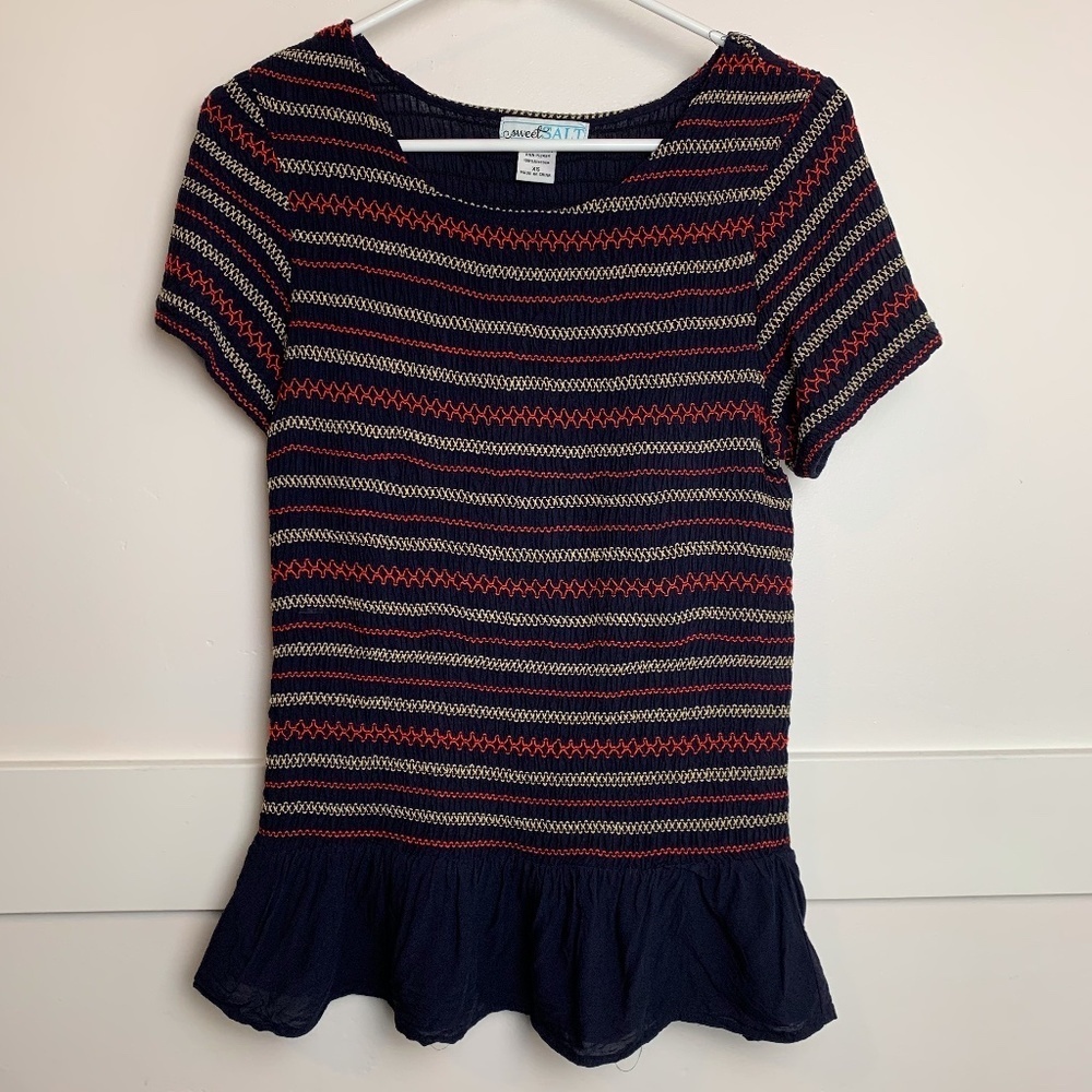 Sweet Salt Blue Stretch Smocked Short Sleeve Shirt